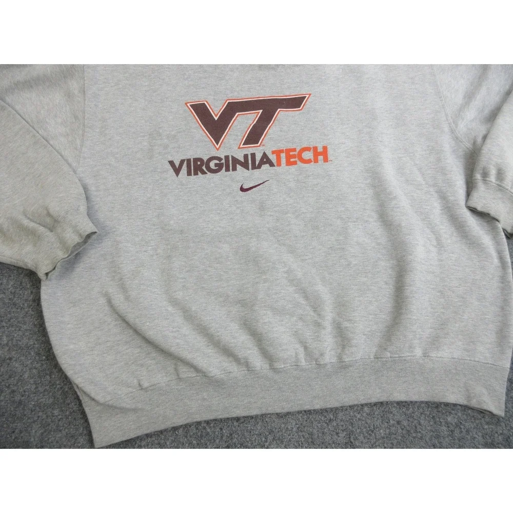 VTG Virginia Tech Hokies Sweatshirt Mens 2XL‎ Gray Center Swoosh Football Nike